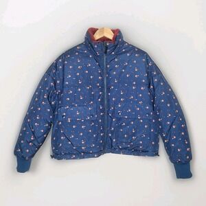 American Eagle Reversible Chill Blue Floral Cropped Oversized Puffer Size XS